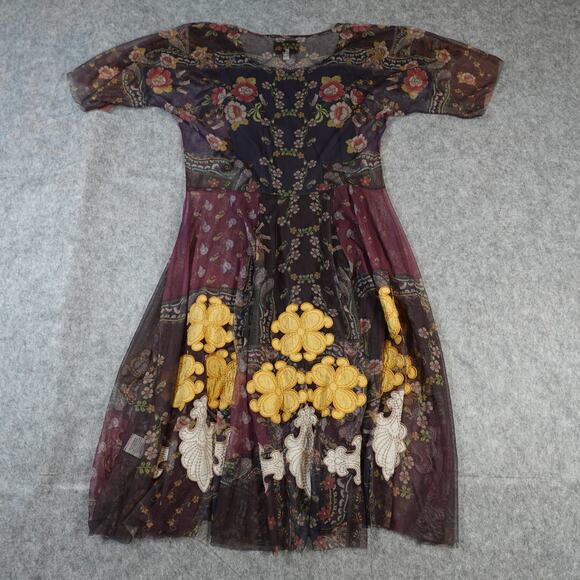 Johnny Was Dress Womens Small Jovie Mesh Biya Flared Skirt Floral Boho - Picture 7 of 11